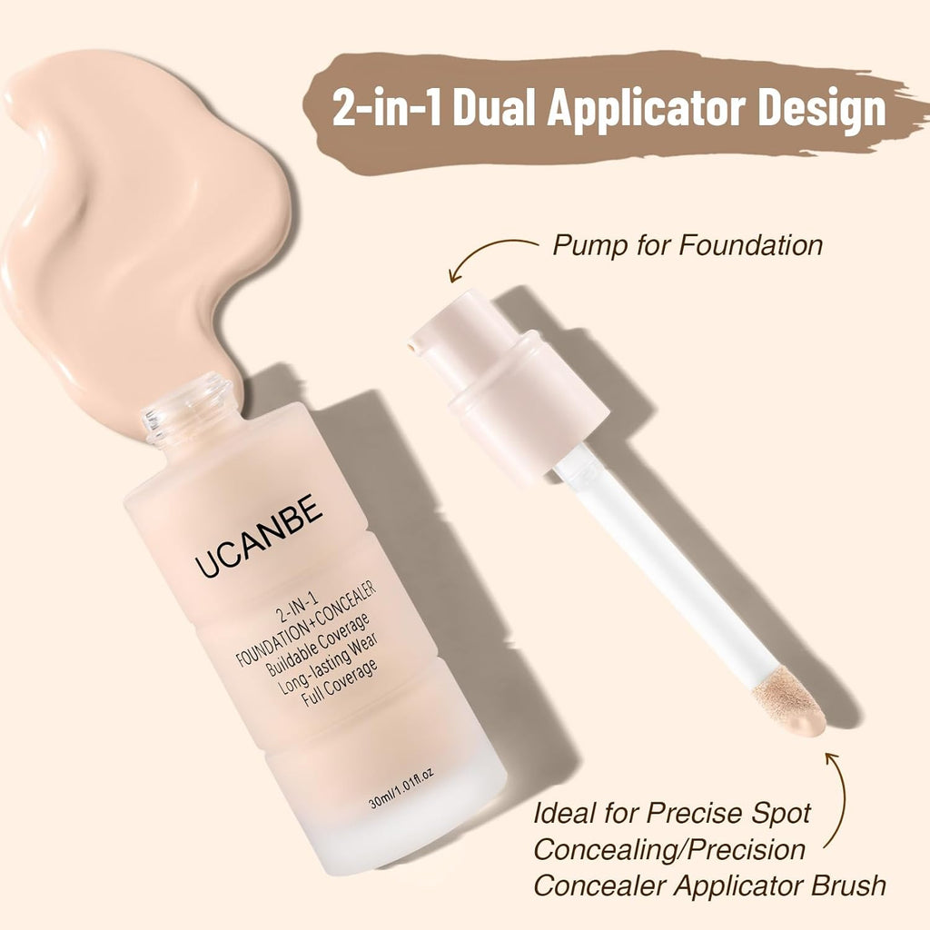 UCANBE Base líquida y corrector 2 en 1, juego de maquillaje de base...