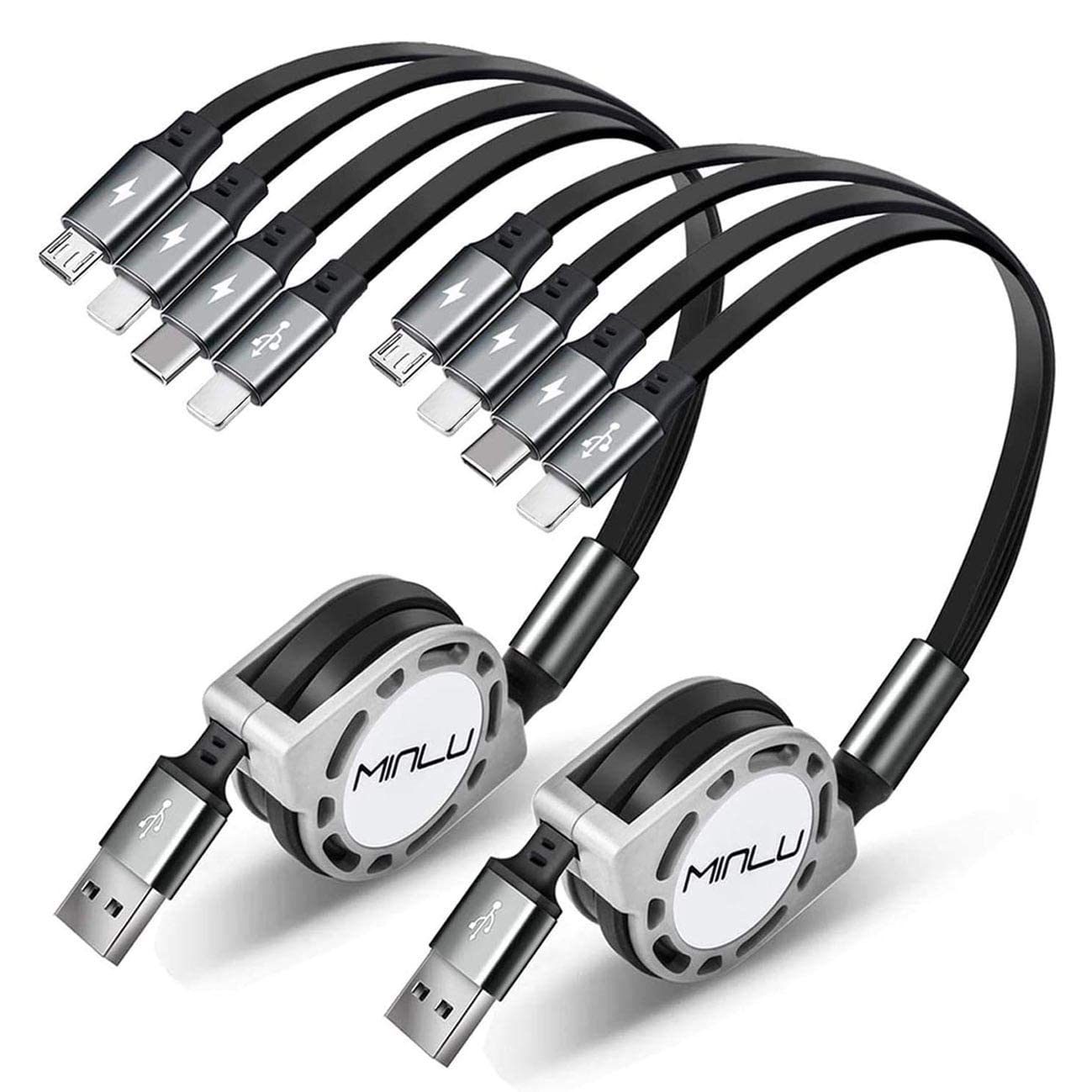 MINLU Cable de carga múltiple 4A, paquete de 2 cables de carga rápi...