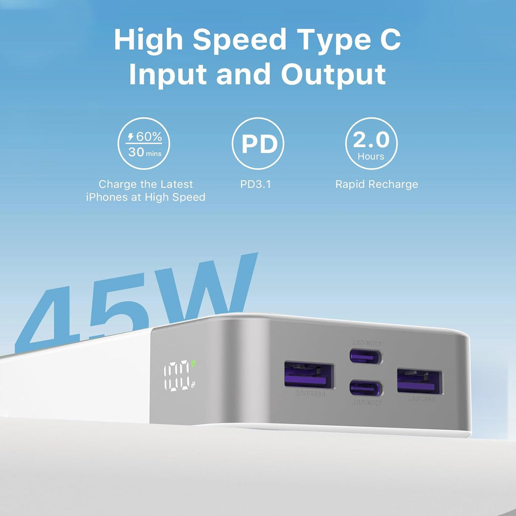 JUOVI Power Bank 45W 20000mAh Cargador portátil USB C, PD QC carga...