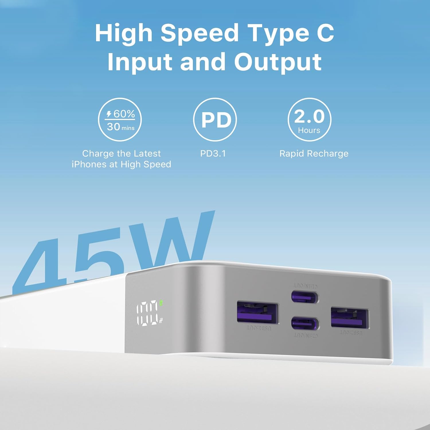 JUOVI Power Bank 45W 20000mAh Cargador portátil USB C, PD QC carga...