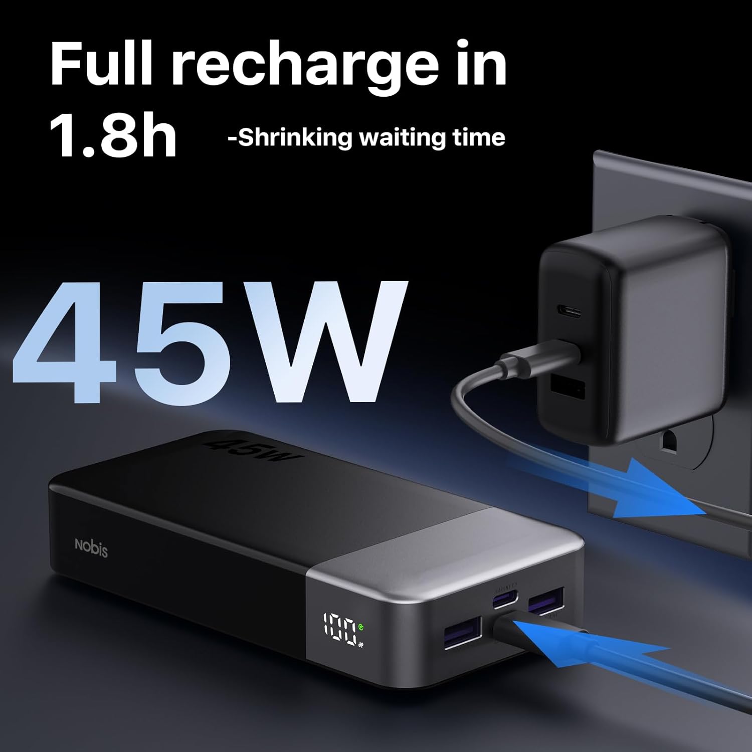 NOBIS Cargador portátil, cargador de batería de 20000 mAh y 45 W, c...