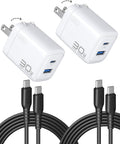 INIU Cargador USB C Bloque, 30W Pack de 2 PD Carga Rápida, [USBC +...