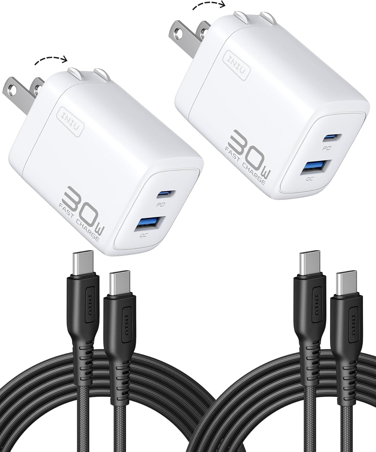 INIU Cargador USB C Bloque, 30W Pack de 2 PD Carga Rápida, [USBC +...