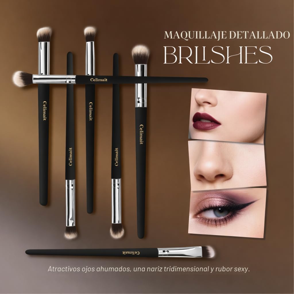 CELIMAIT Juego de brochas de maquillaje con estuche de viaje, cerda...