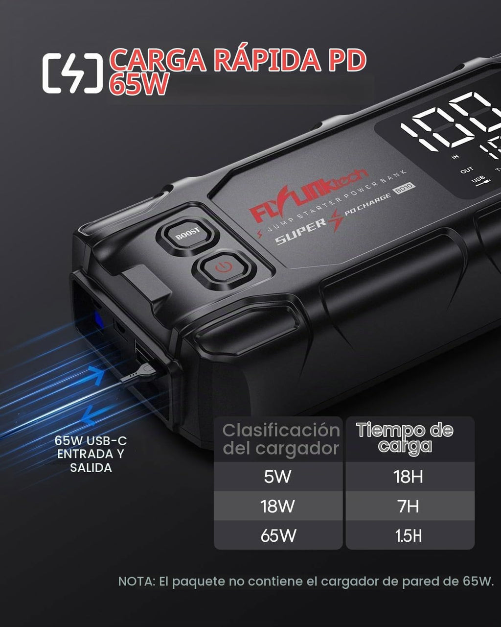 FLYLINKTECH Arrancador de batería de automóvil, 6000 A pico 26800 m...