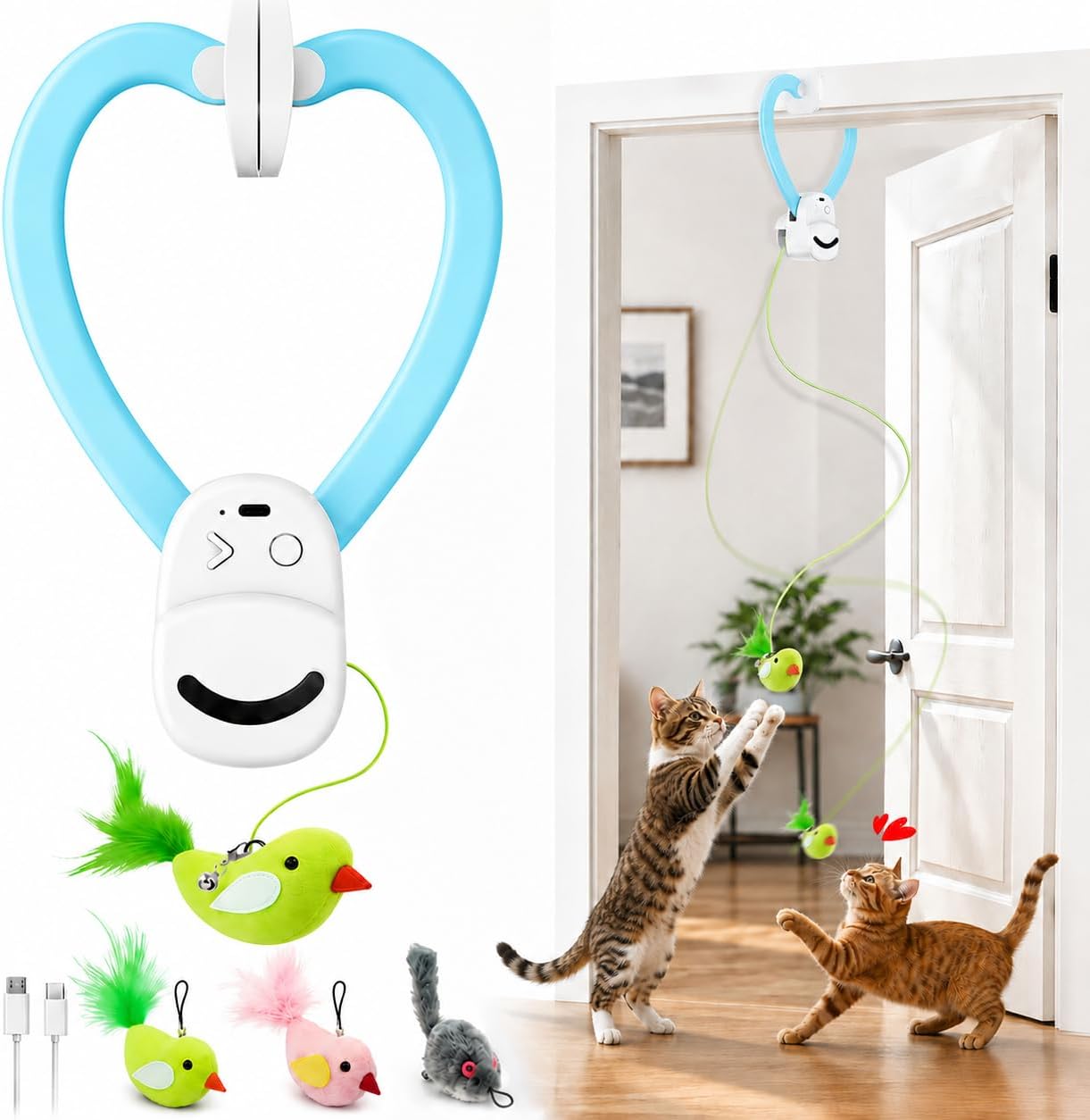 Juguetes interactivos para gatos de interior: varita de plumas de a...