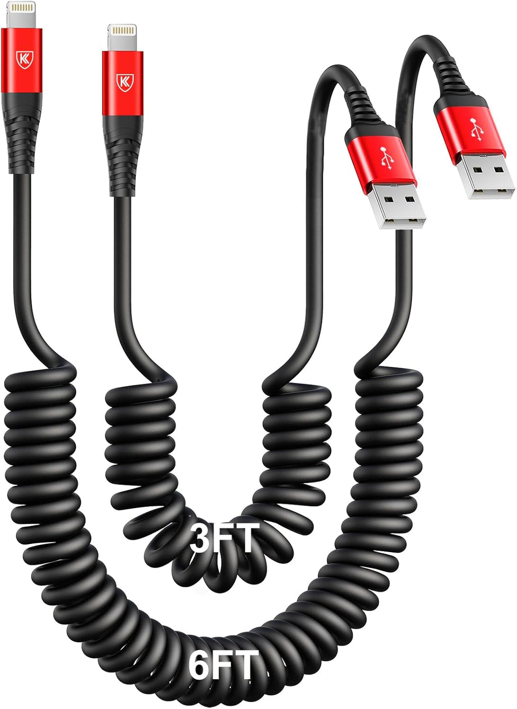 Cable Lightning en espiral, cable de carga para iPhone de 3 pies\/6...