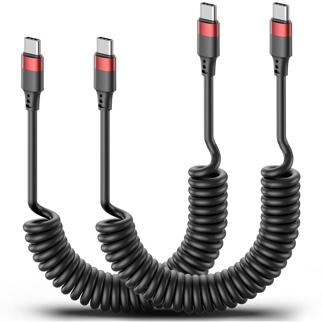 Vienceen Cable USB C a USB C en espiral, paquete de 2 cables tipo C...