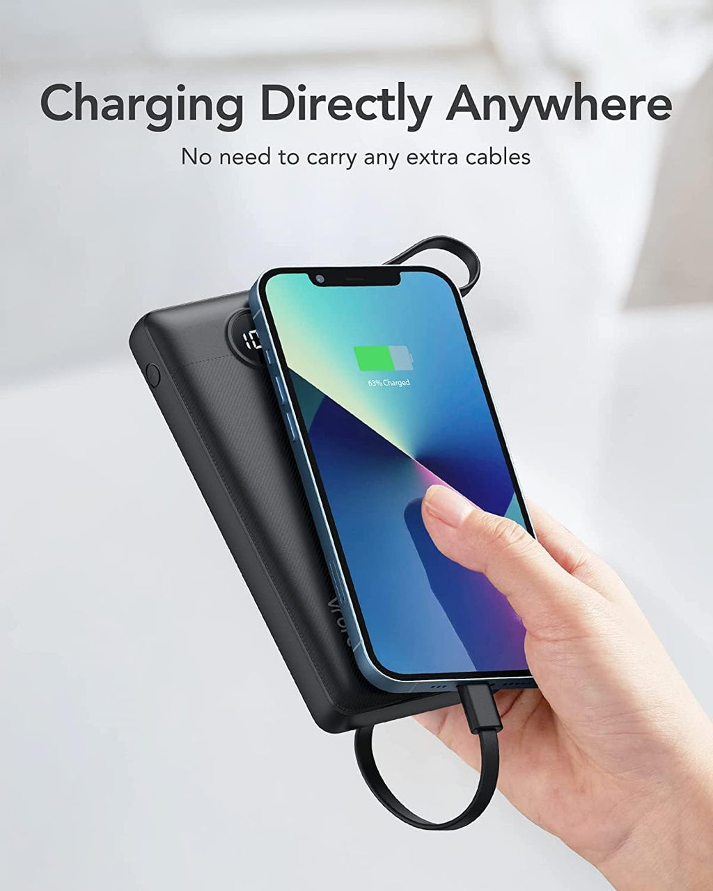 VRURC Cargador portátil, batería de viaje compacta con 4 cables int...