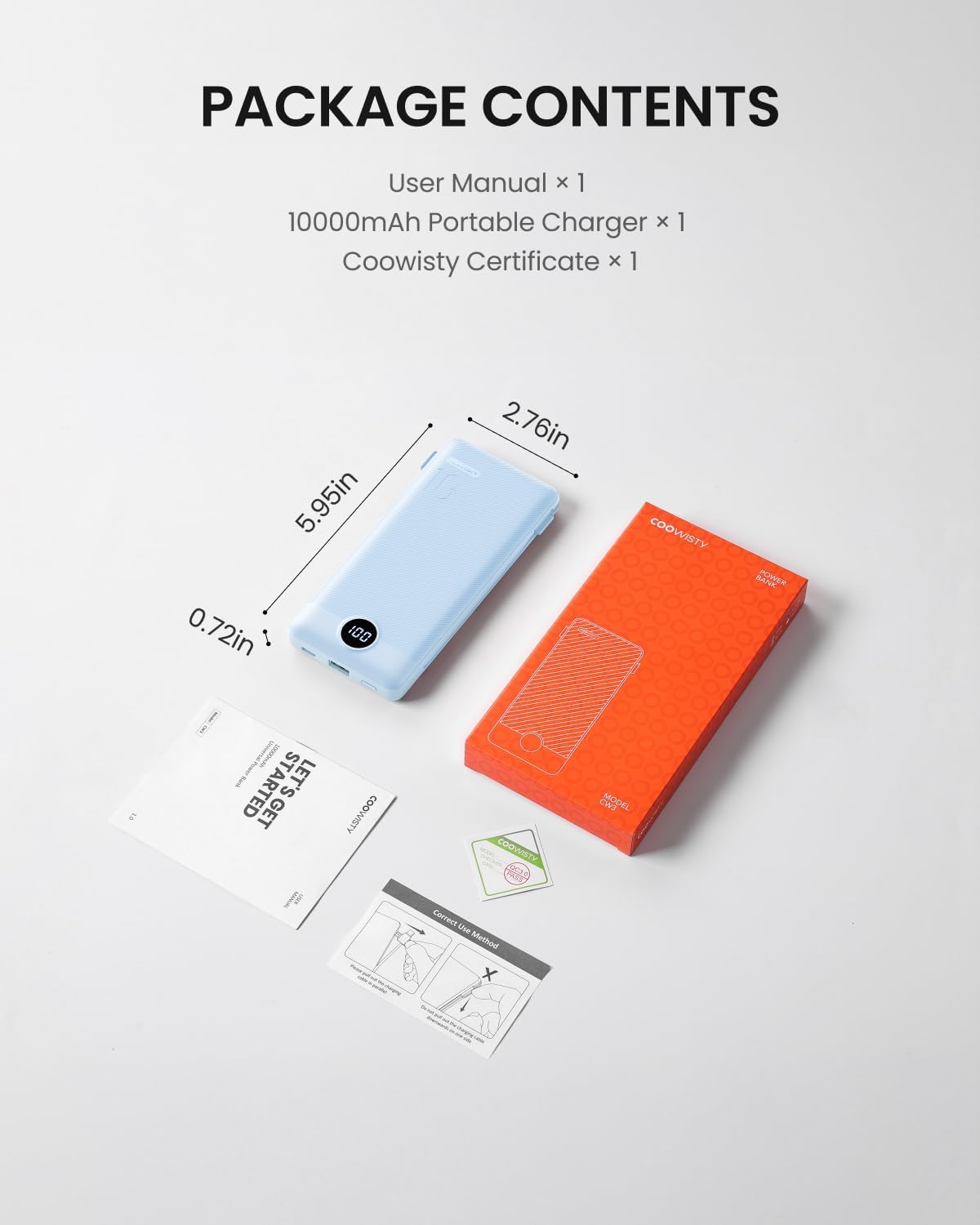 Coowisty Cargador Portátil con Cables Integrados y Enchufe de Pared...
