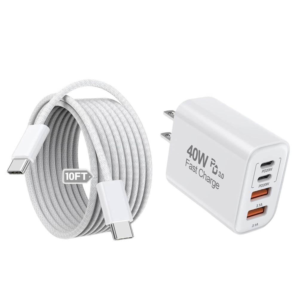 Cable de carga rápida USB C-C de 10 pies, Apple 40 W, 4 puertos, US...