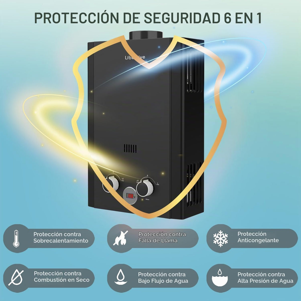 Calentador de agua de propano, 6L 1.58GPM 41000 BTU Calentador de a...