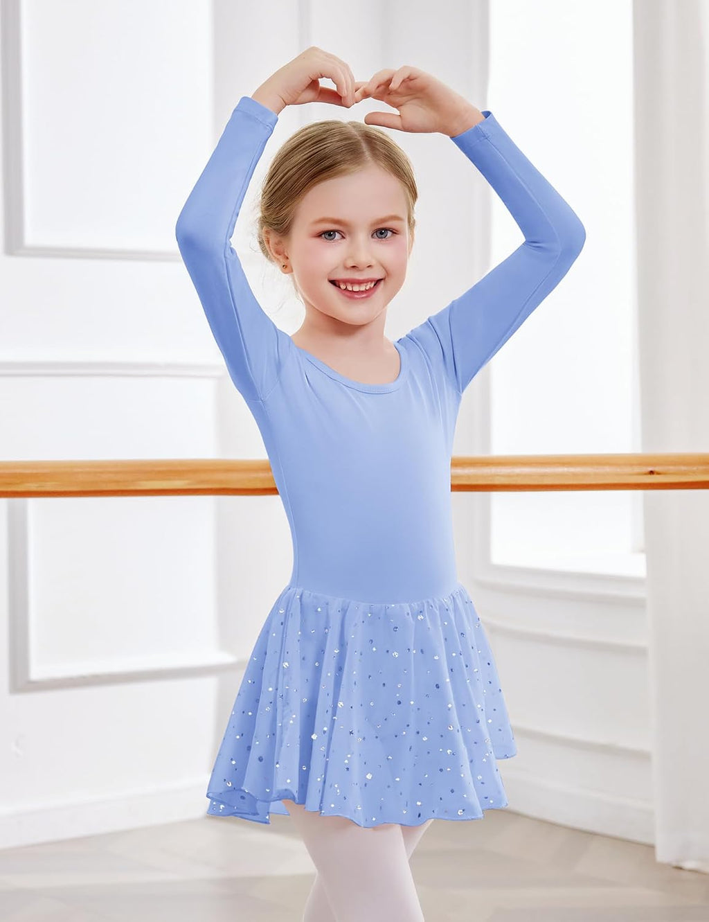 Zaclotre Leotardos de ballet para niñas con faldas brillantes, mang...