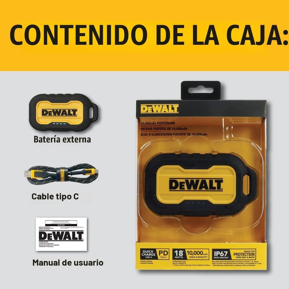 DEWALT Cargador portátil resistente, banco de energía, paquete de b...