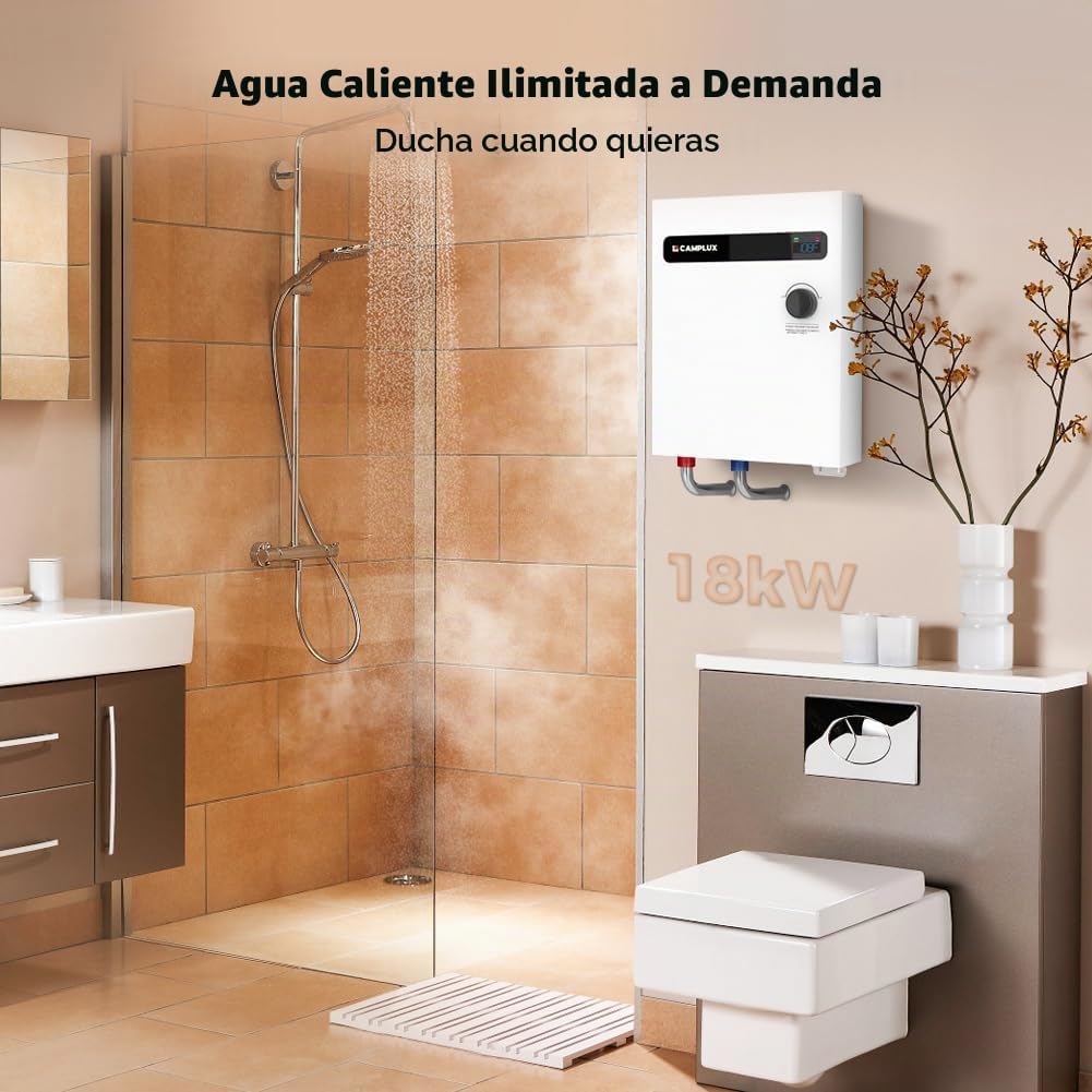 CAMPLUX - Calentador de agua eléctrico sin tanque de 18 kW, calenta...