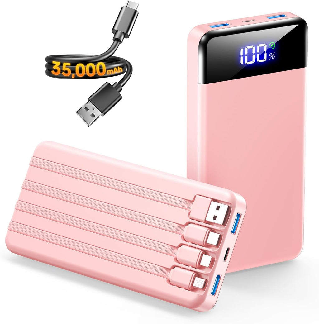 Cargador portátil de 35000 mAh - Powerbank con 4 cables integrados,...