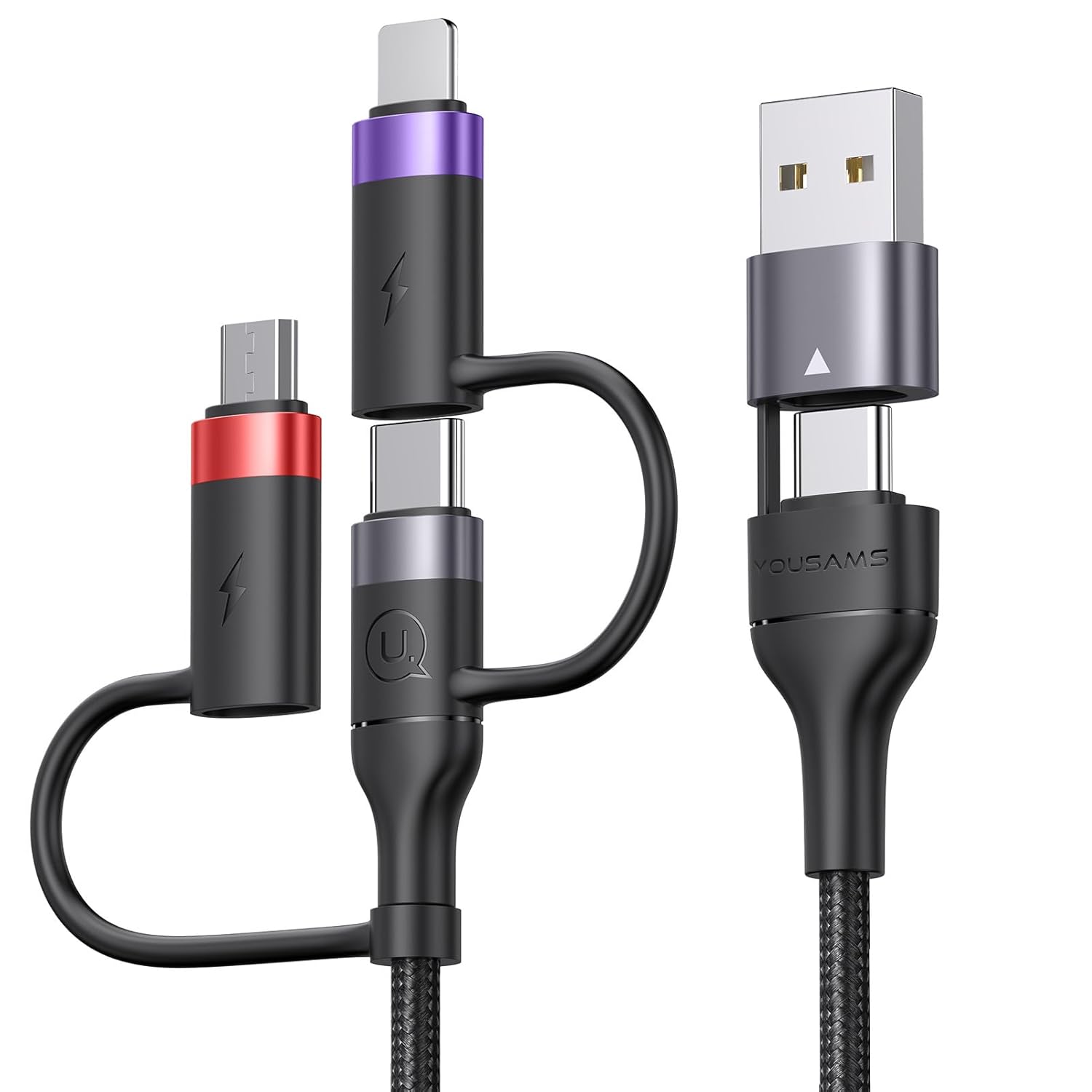 YOUSAMS PD 60W Cable de carga rápida USB C multifuncional trenzado...