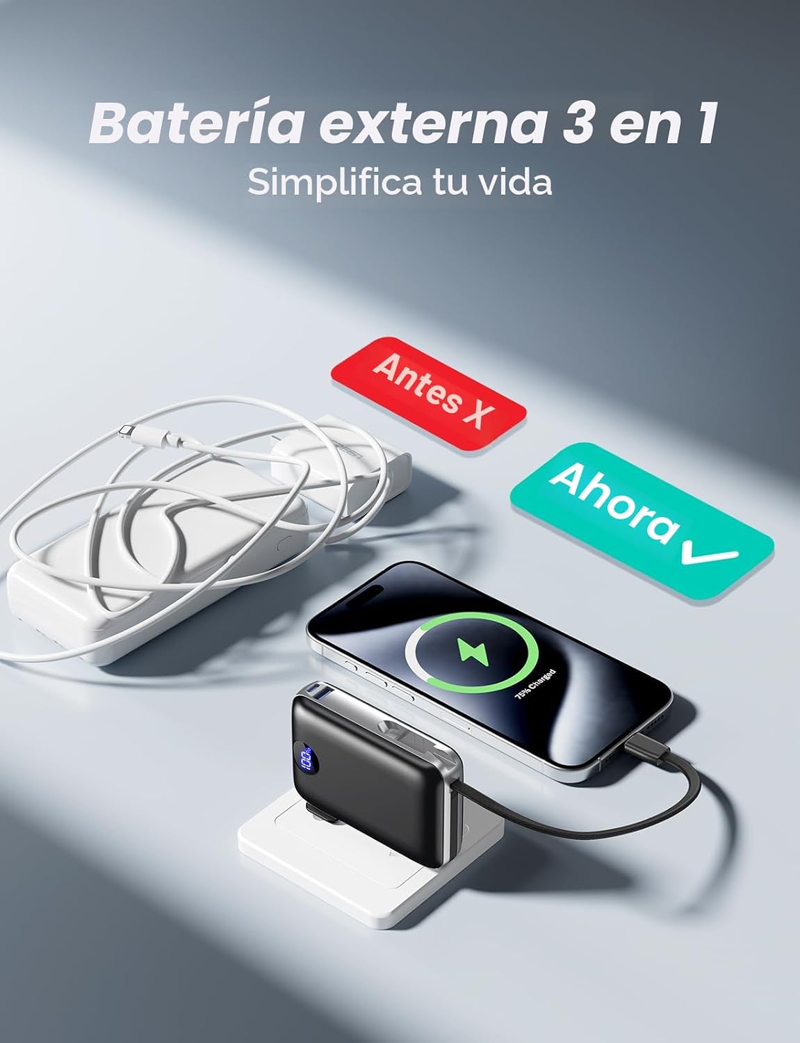 AIFENG Cargador portátil de batería de 10000 mAh, cables integrados...
