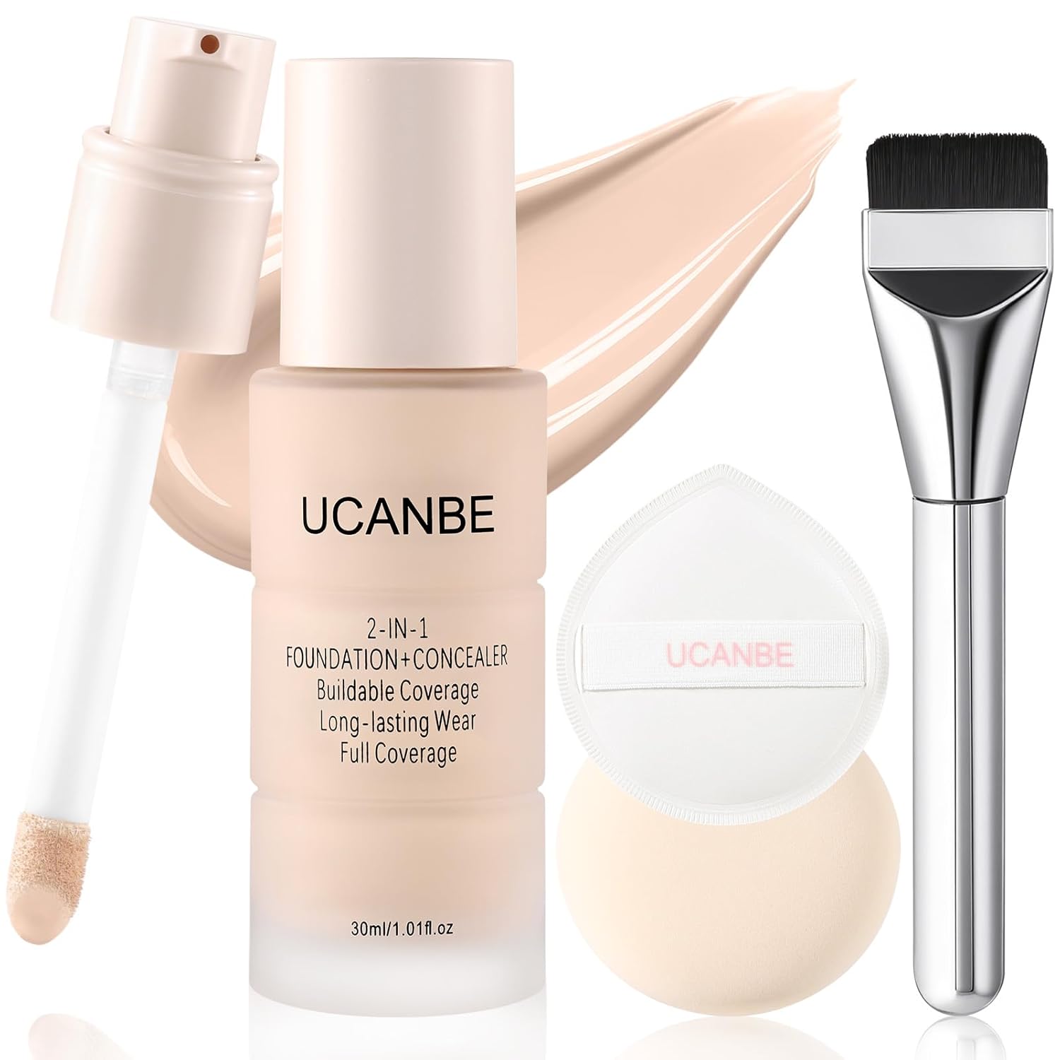 UCANBE Base líquida y corrector 2 en 1, juego de maquillaje de base...