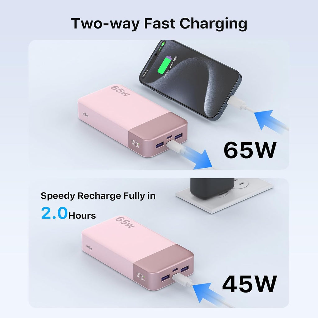 NOBIS Paquete de baterías de 20000 mAh, banco de energía de 65 W, c...