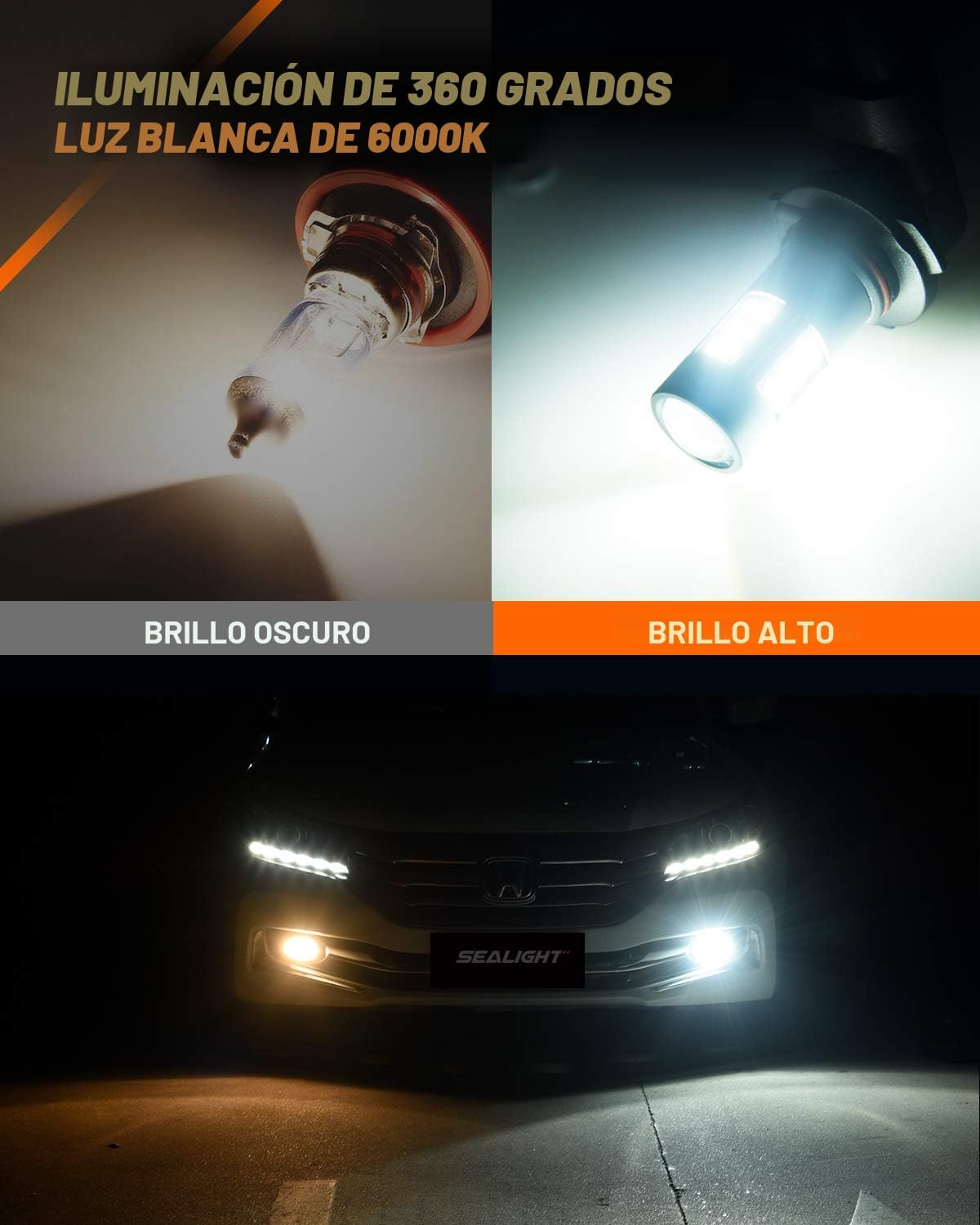 SEALIGHT Bombillas antiniebla LED H11 H8 H16 o DRL, bombillas antin...