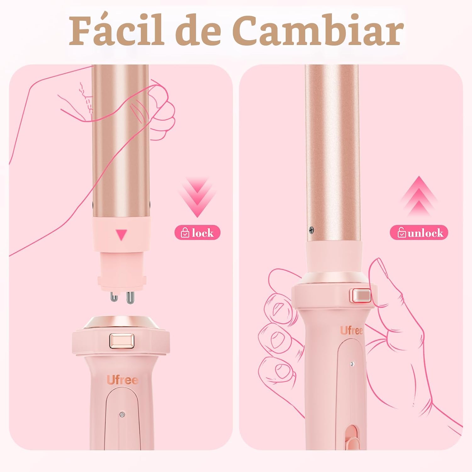 Ufree Rizador 5 en 1 con Barriles de Cerámica (0.35"-1.25")...