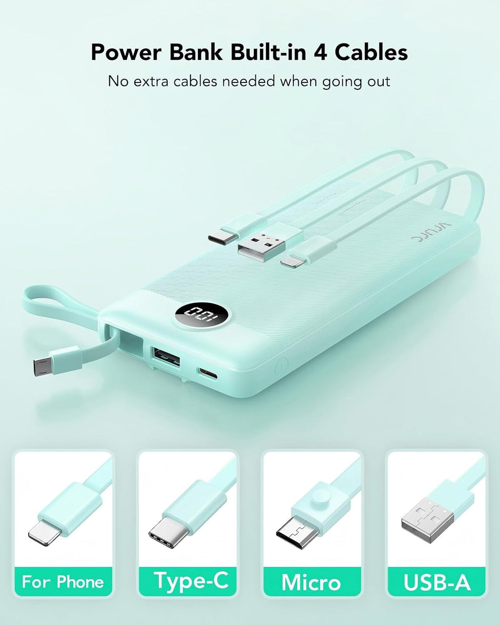 VRURC Cargador de teléfono portátil para iPhone, banco de energía d...