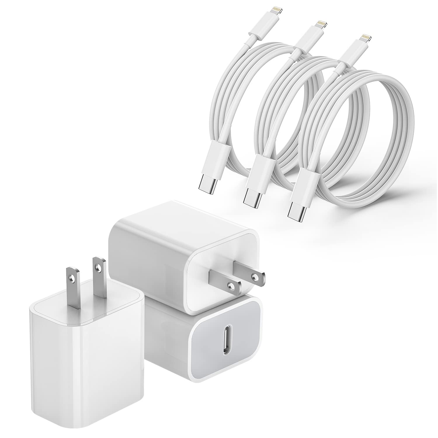 Cargador rápido para iPhone 13, 12, 11, paquete de 3 [certificado A...