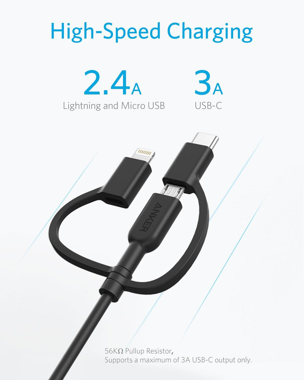 Cable Anker Powerline II 3 en 1, cable Lightning\/Type C\/Micro USB...