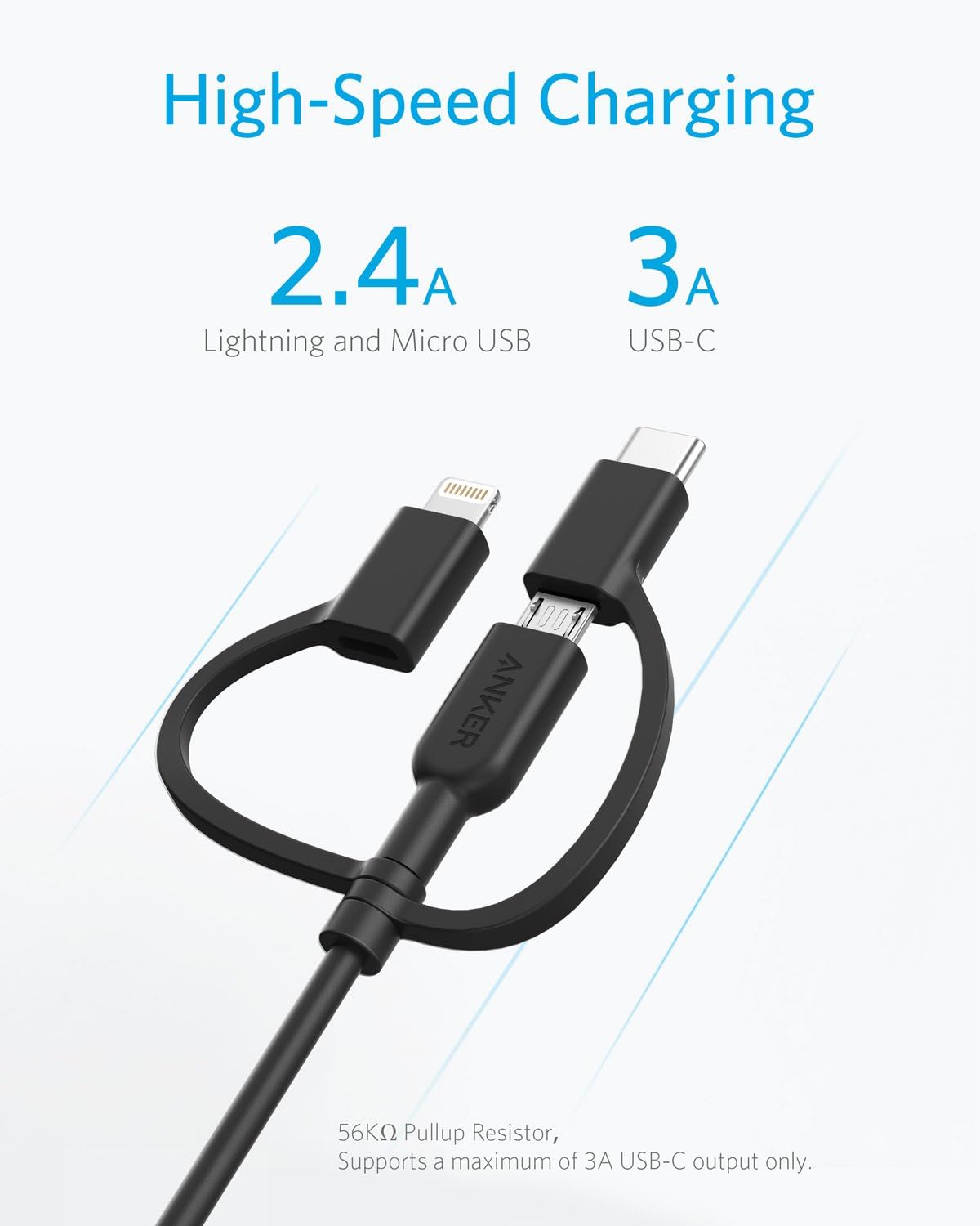 Cable Anker Powerline II 3 en 1, cable Lightning\/Type C\/Micro USB...