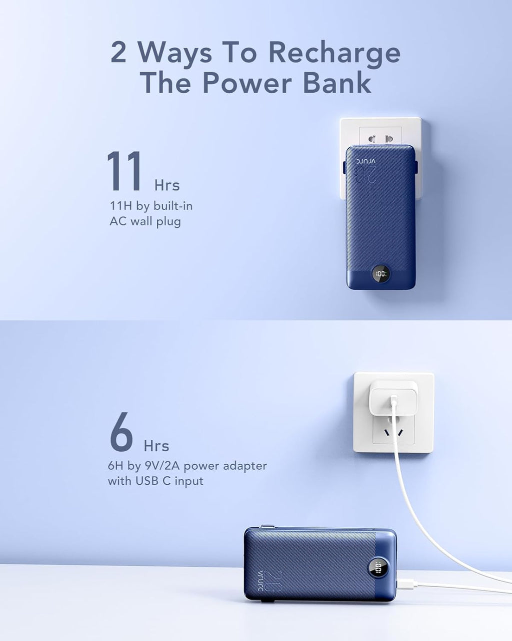 VRURC Cargador portátil de 20000 mAh, banco de energía de carga ráp...