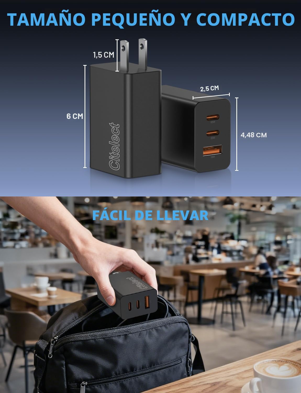 Paquete de 2 bloques de cargador USB C de 65 W, adaptador de carga...