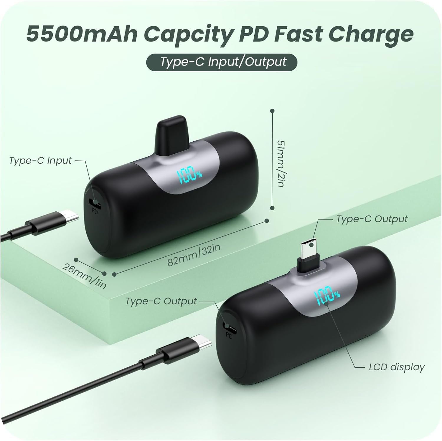Paquete de 2 cargadores portátiles de 5500 mAh para iPhone 17\/16,...