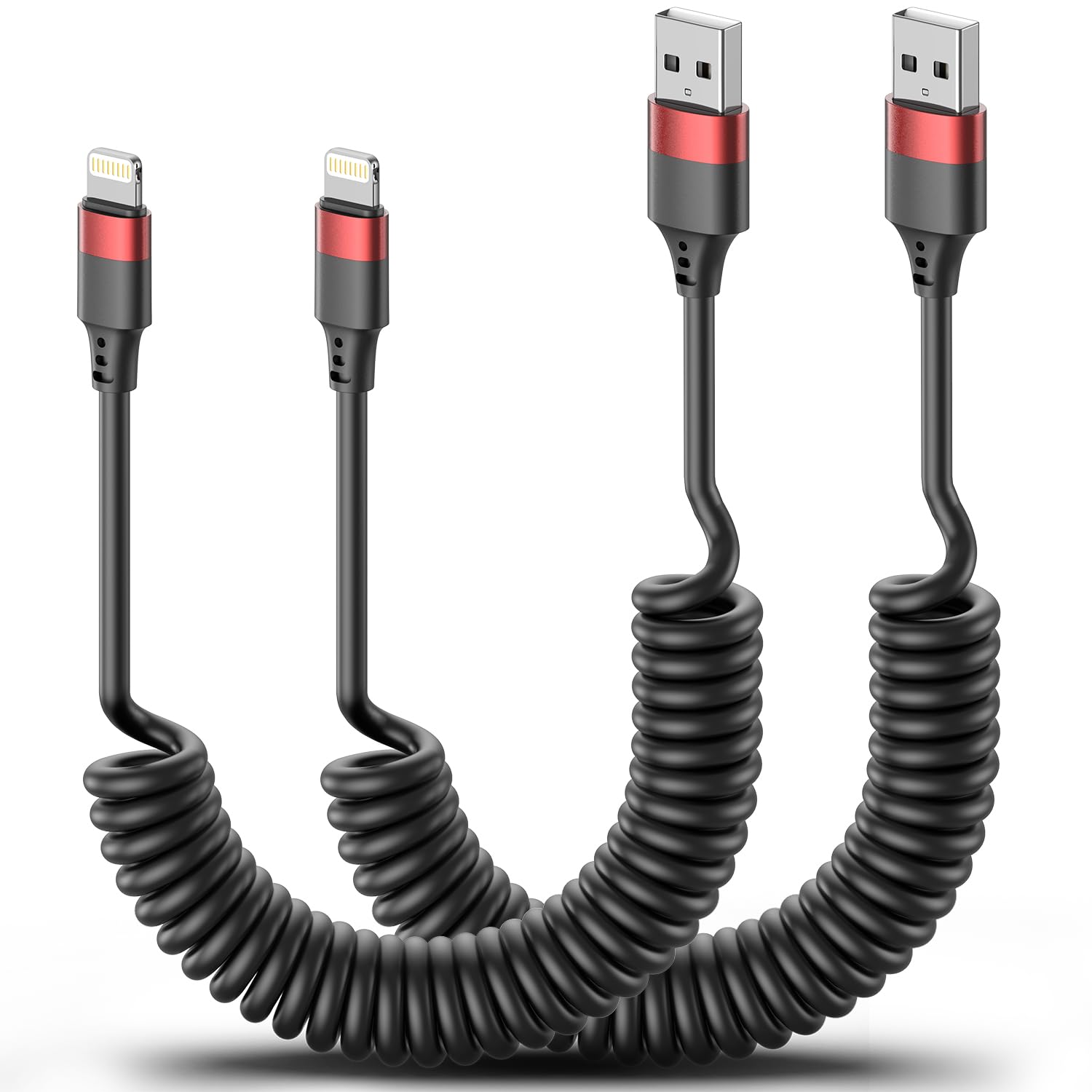 Cable USB a Lightning en espiral para coche, paquete de 2 cables re...