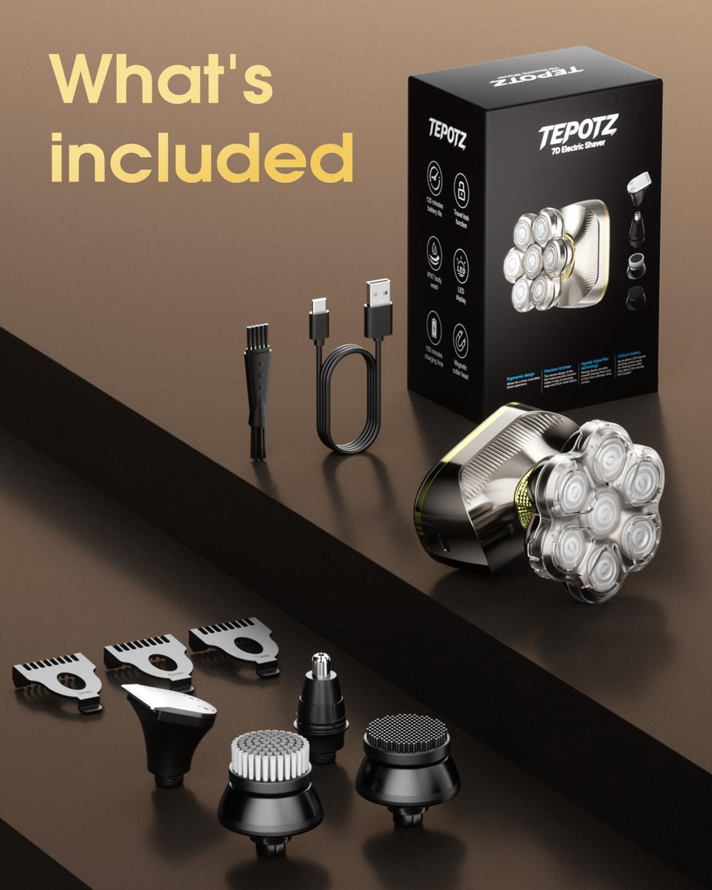 TEPOTZ Afeitadoras eléctricas 7D para hombres calvos, maquinilla de...