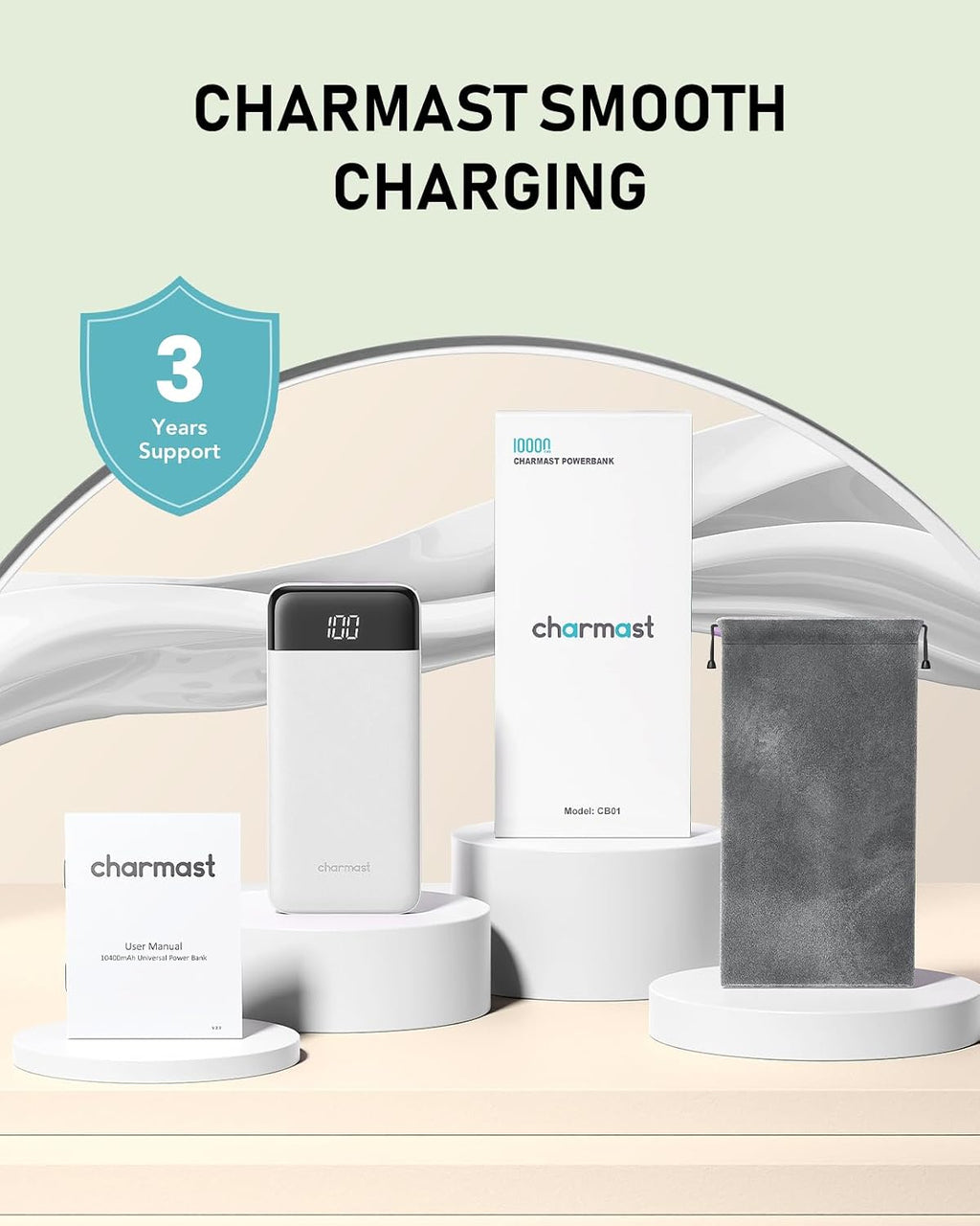 Charmast Cargador portátil con cables incorporados, batería externa...