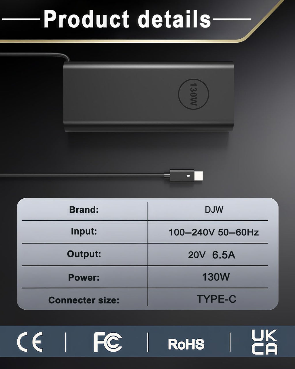 Cargador USB C de 130 W compatible con Dell Precision 5570 5560 555...