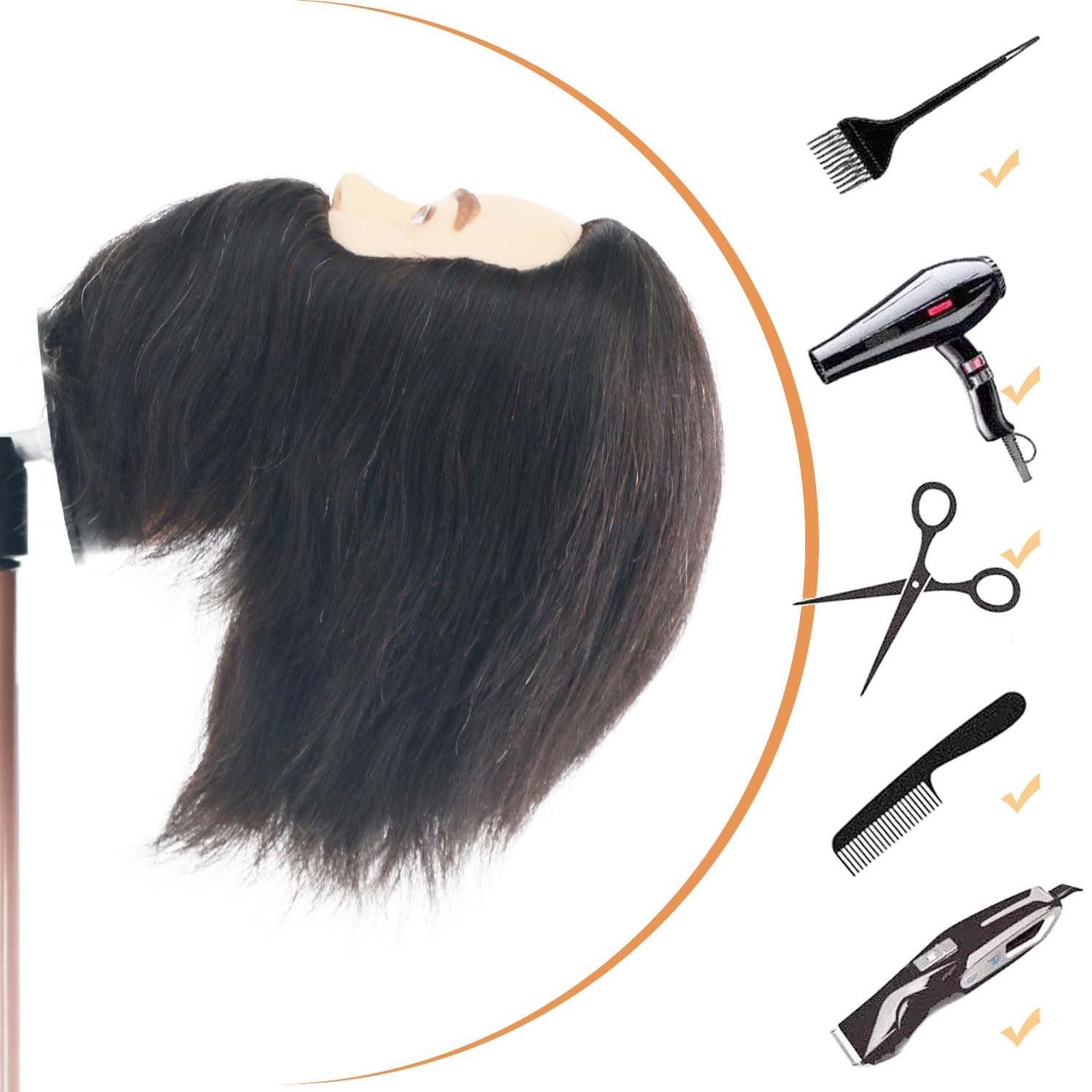 Cabeza de maniquí masculino con cabello humano de 12 pulgadas, cabe...
