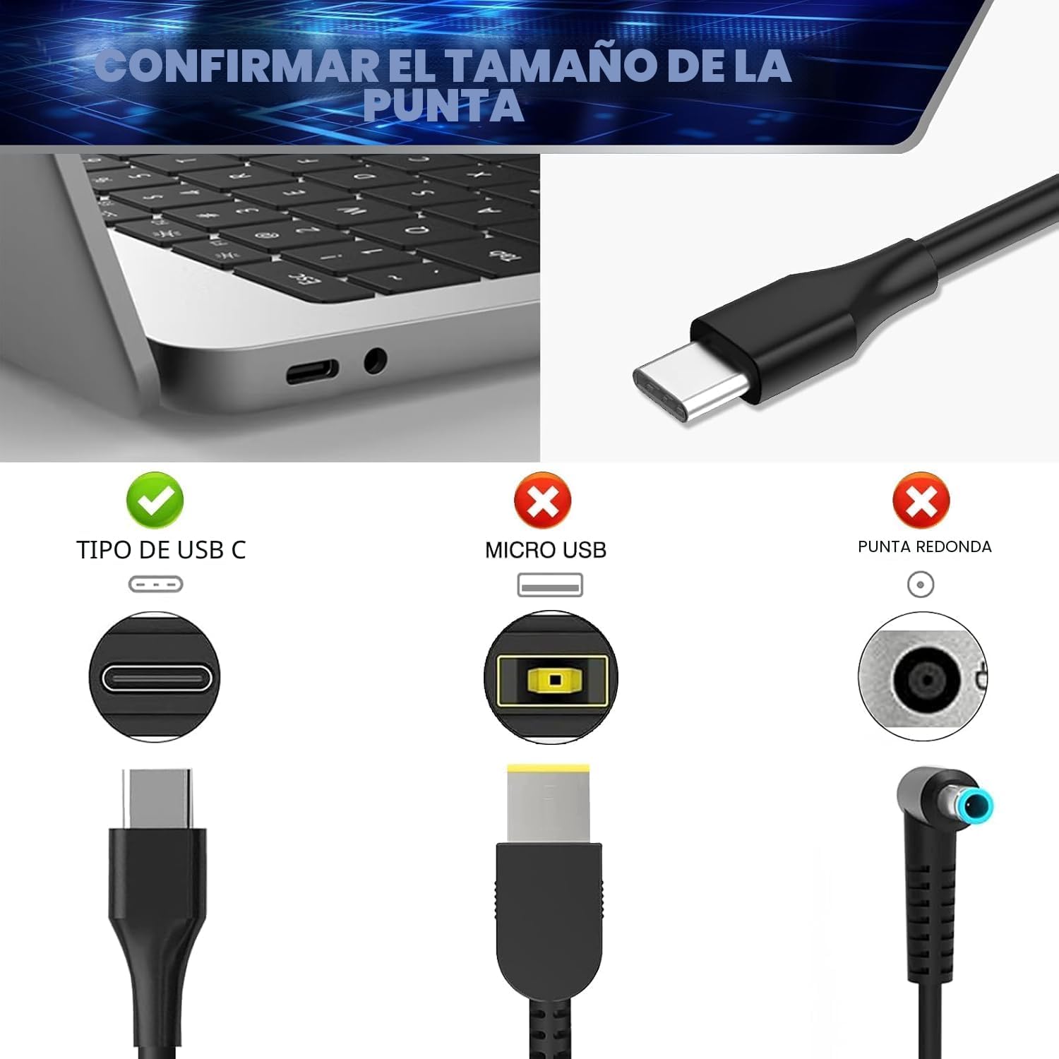 Cargador universal de 100W USB-C para portátil Lenovo, Acer, Dell,...