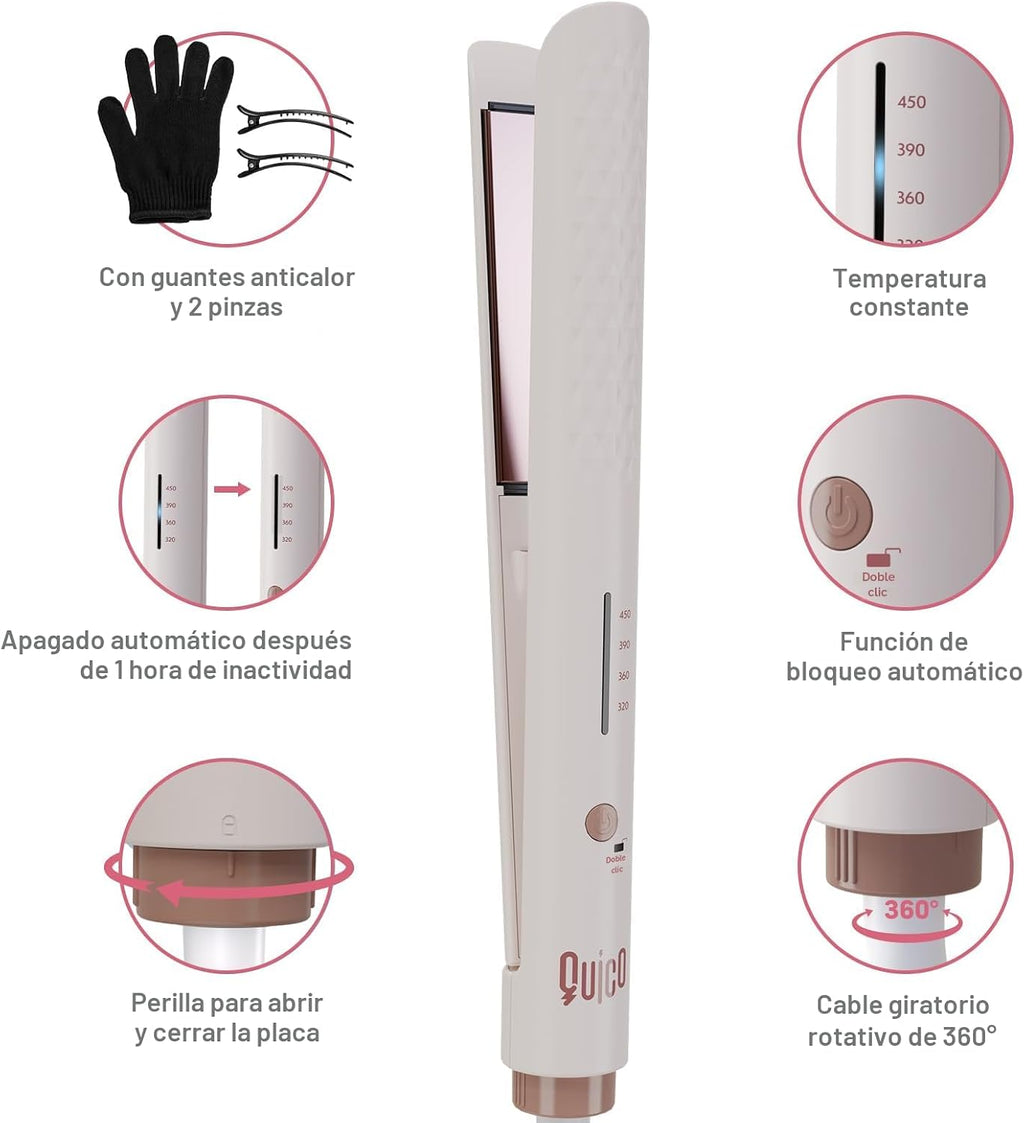 Quico Plancha para el cabello, alisadora de cabello de viaje global...