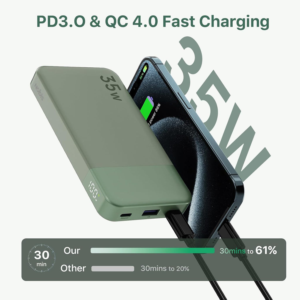 NOBIS Cargador portátil, cargador de batería de 10000 mAh de carga...