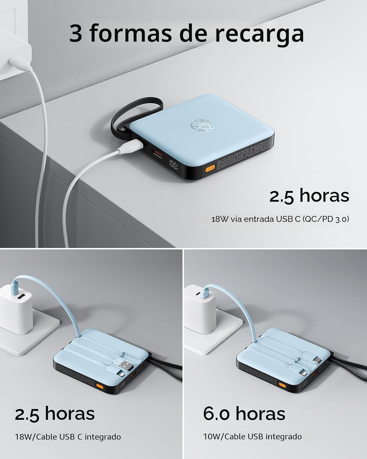 VRURC Cargador portátil para iPhone con cable incorporado, batería...