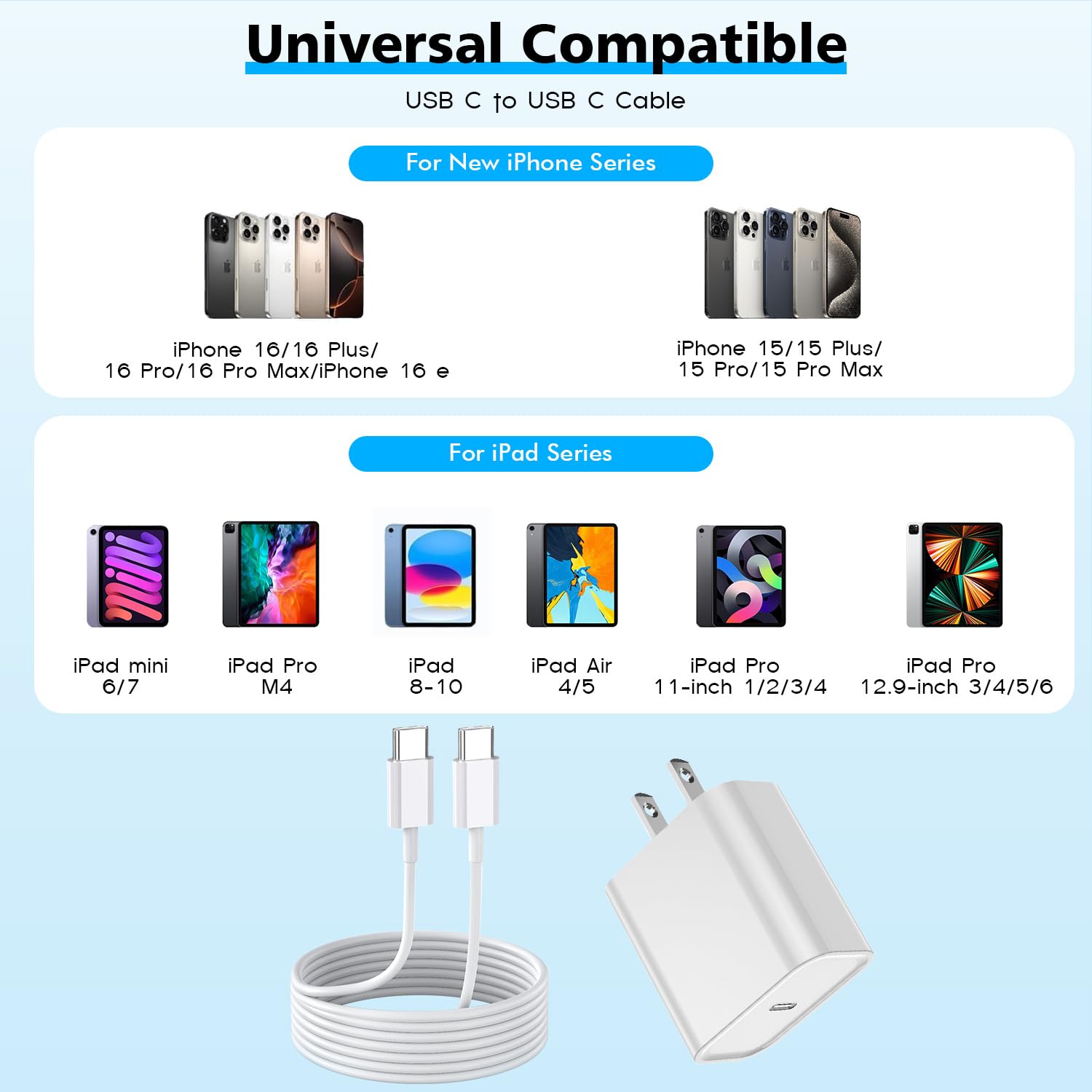 Cargador rápido USB C extralargo para iPhone 17 16 15 de carga rápi...