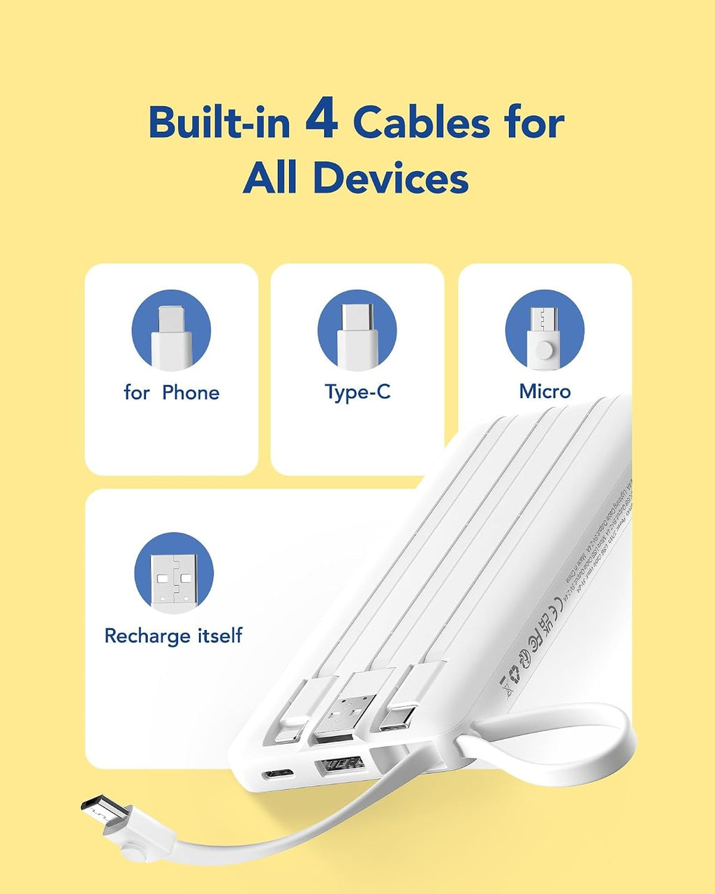 VRURC Cargador portátil, cables incorporados, banco de energía de 1...