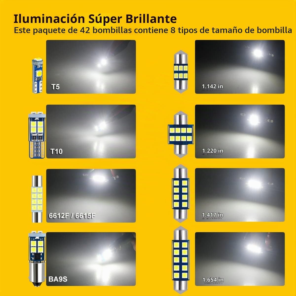 EBAIFUN Paquete de 42 bombillas LED blancas de 12 V DE3175 6418 641...