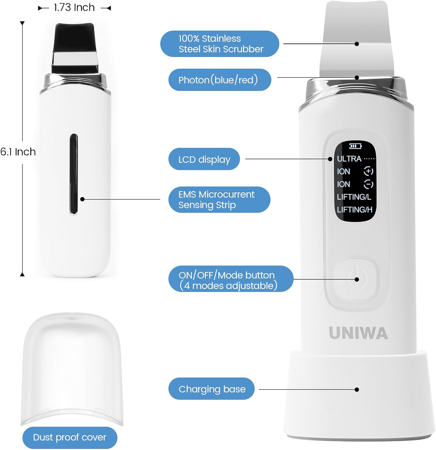UNIWA Espátula facial ultrasónica para limpiar la piel, limpiador d...