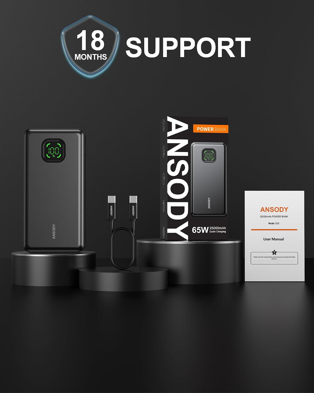 Banco de energía de 65W, cargador portátil USB C para laptop de 250...