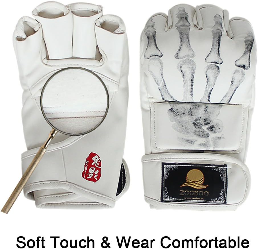 ZooBoo Guantes de MMA, guantes de boxeo de medio dedo, mitones de M...