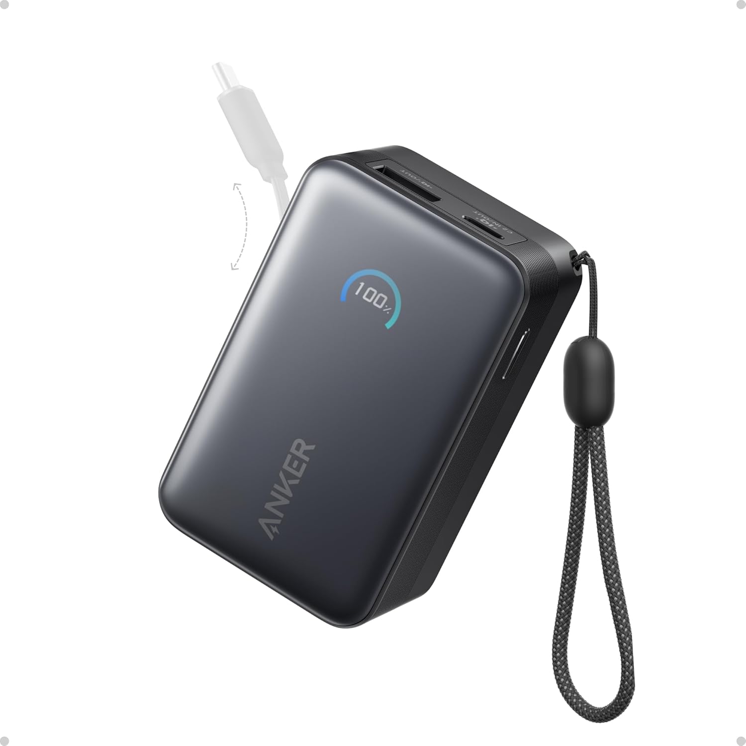 Anker Cargador portátil nano, 45 W 10000 mAh con cable retráctil de...