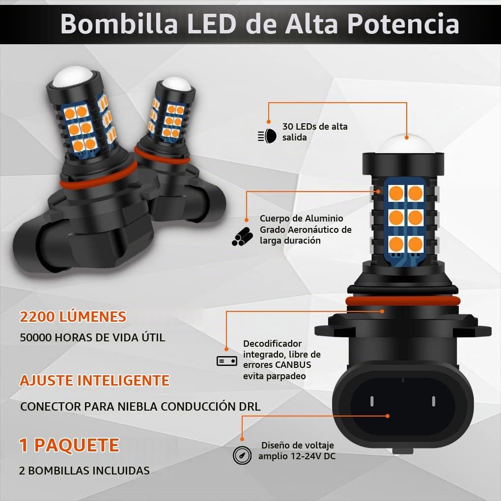 GLOFE Bombillas LED 9005 9006 HB3 HB4 3000K Amarillo Dorado H10 Xtr...